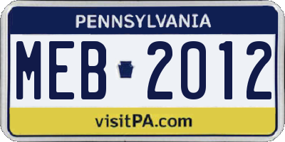 PA license plate MEB2012