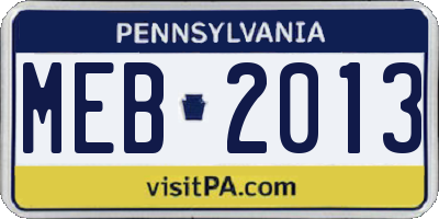 PA license plate MEB2013