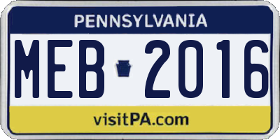 PA license plate MEB2016