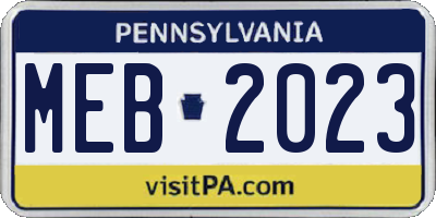 PA license plate MEB2023