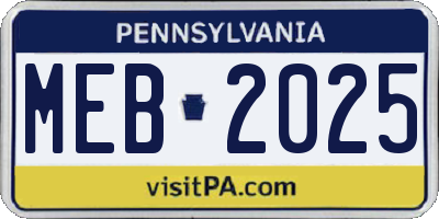 PA license plate MEB2025