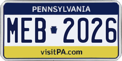 PA license plate MEB2026