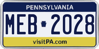 PA license plate MEB2028