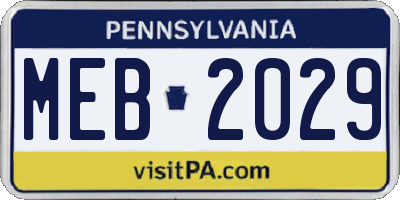 PA license plate MEB2029