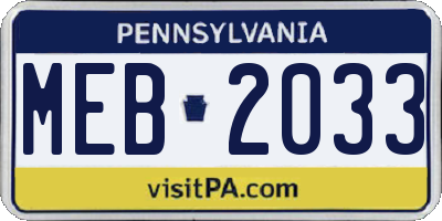 PA license plate MEB2033