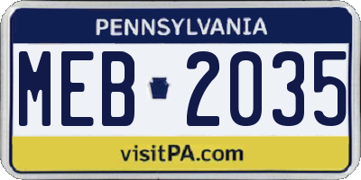 PA license plate MEB2035