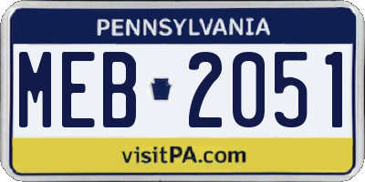 PA license plate MEB2051