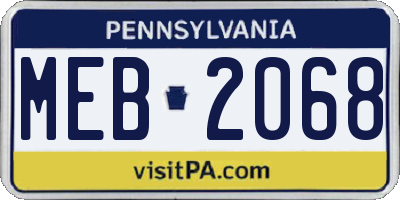 PA license plate MEB2068