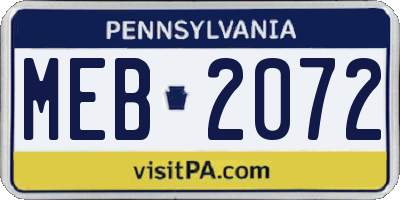 PA license plate MEB2072