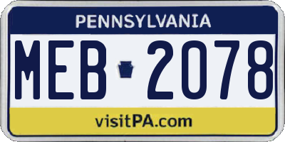 PA license plate MEB2078