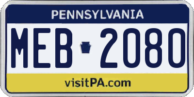 PA license plate MEB2080