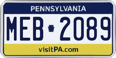 PA license plate MEB2089