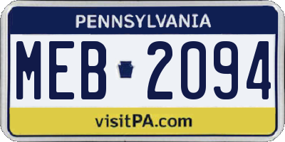 PA license plate MEB2094