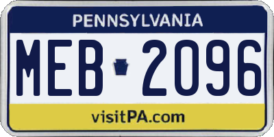 PA license plate MEB2096