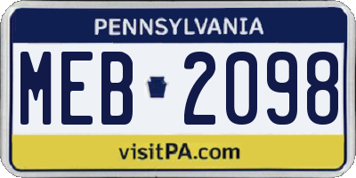 PA license plate MEB2098