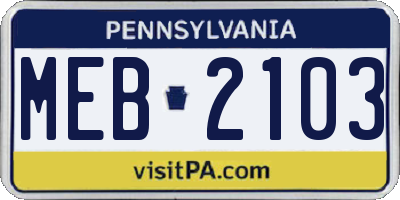 PA license plate MEB2103