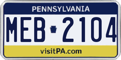 PA license plate MEB2104