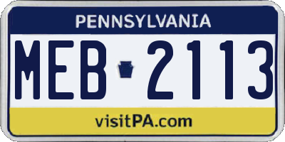 PA license plate MEB2113