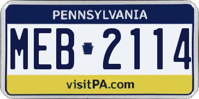 PA license plate MEB2114