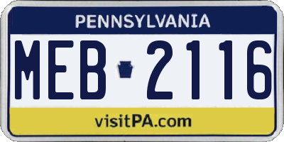PA license plate MEB2116