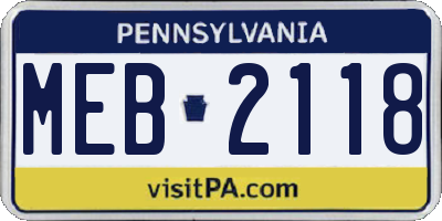 PA license plate MEB2118