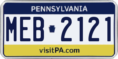 PA license plate MEB2121