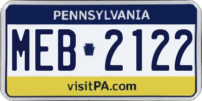 PA license plate MEB2122