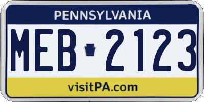 PA license plate MEB2123