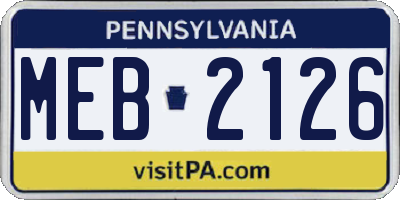 PA license plate MEB2126