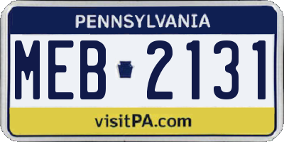 PA license plate MEB2131