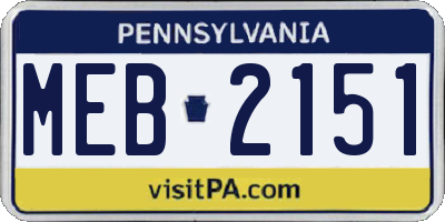 PA license plate MEB2151