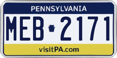 PA license plate MEB2171