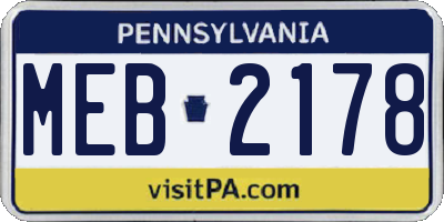 PA license plate MEB2178