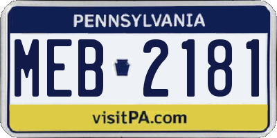 PA license plate MEB2181
