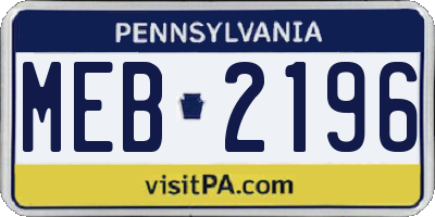 PA license plate MEB2196