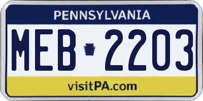 PA license plate MEB2203
