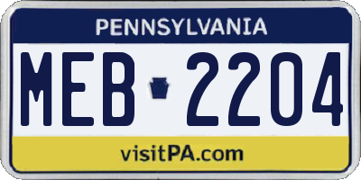 PA license plate MEB2204