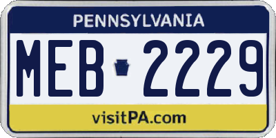 PA license plate MEB2229