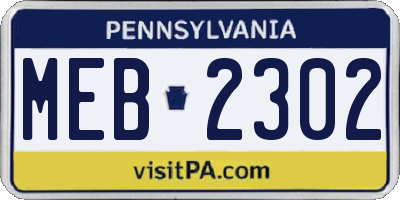 PA license plate MEB2302