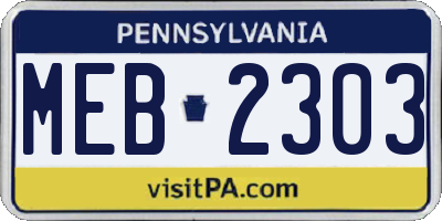 PA license plate MEB2303