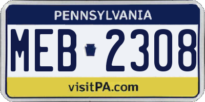 PA license plate MEB2308