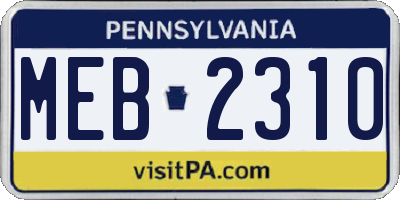 PA license plate MEB2310