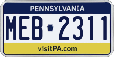 PA license plate MEB2311