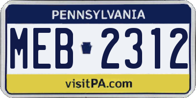 PA license plate MEB2312