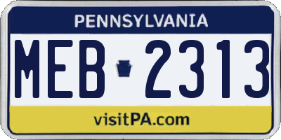 PA license plate MEB2313