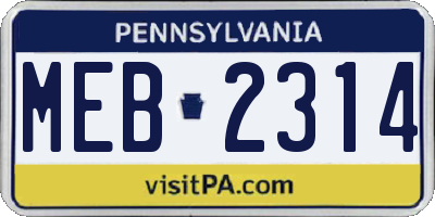 PA license plate MEB2314