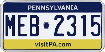 PA license plate MEB2315