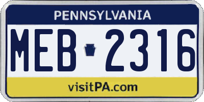 PA license plate MEB2316