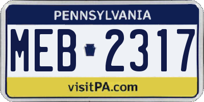 PA license plate MEB2317