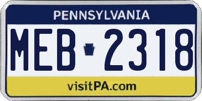 PA license plate MEB2318